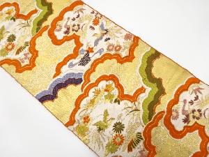 アンティーク　雲取りに花鳥模様織り出し袋帯（材料）